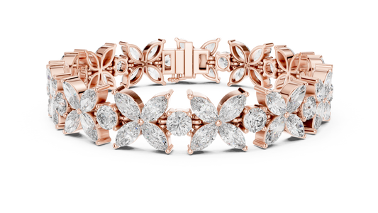 14.05CTW Marquise Floral Cluster Diamond Bracelet in Yellow Gold