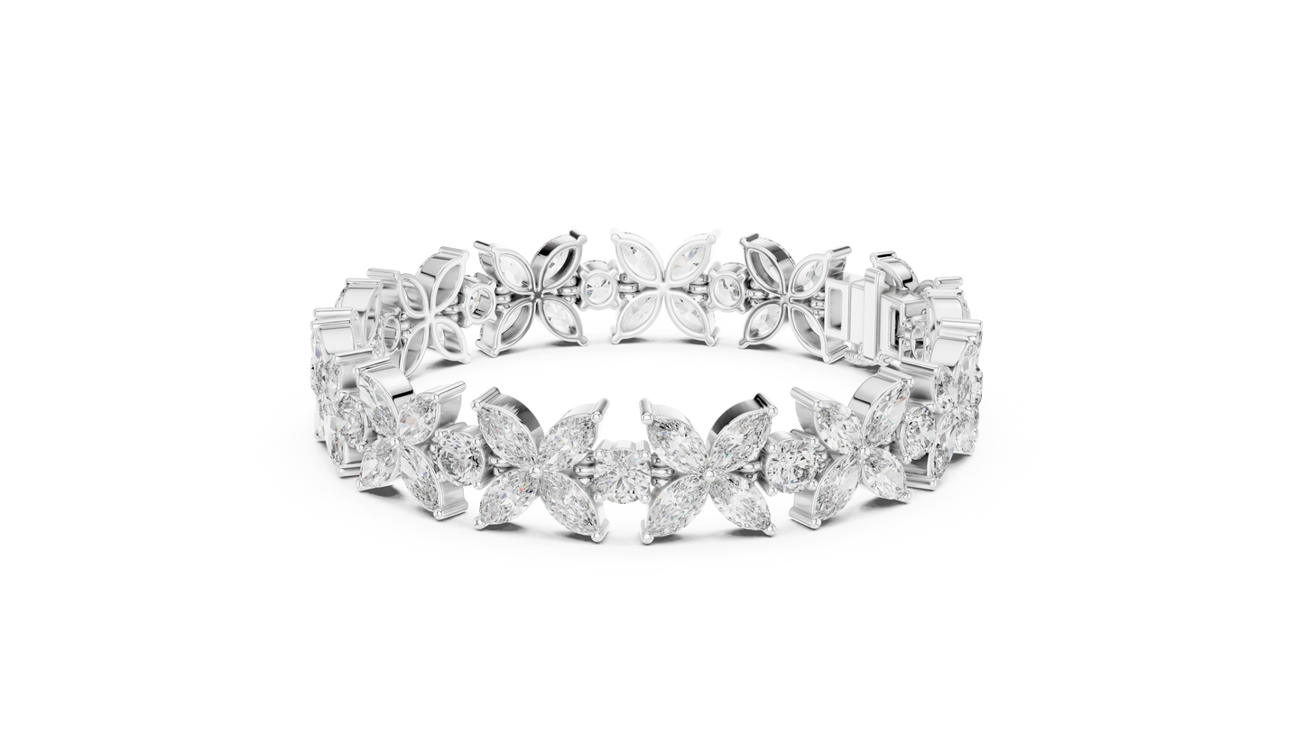 14.05CTW Marquise Floral Cluster Diamond Bracelet in Yellow Gold