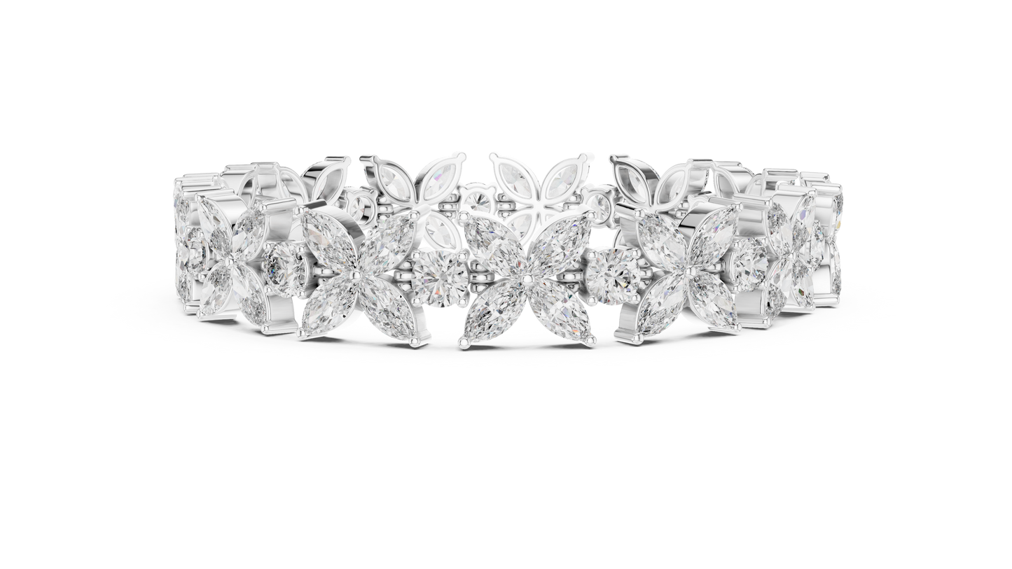 14.05CTW Marquise Floral Cluster Diamond Bracelet in Yellow Gold
