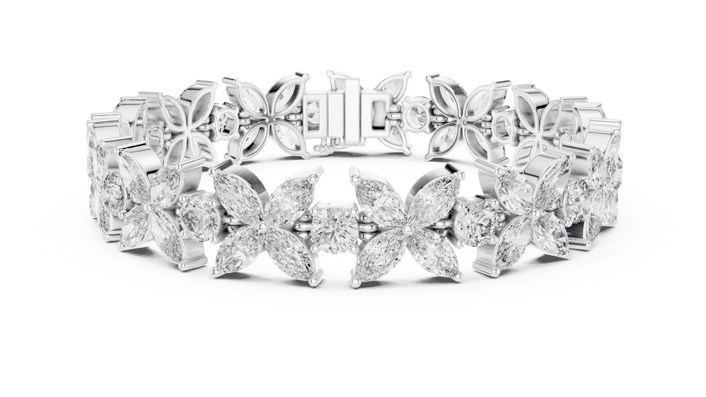 14.05CTW Marquise Floral Cluster Diamond Bracelet in Yellow Gold
