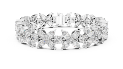 14.05CTW Marquise Floral Cluster Diamond Bracelet in Yellow Gold
