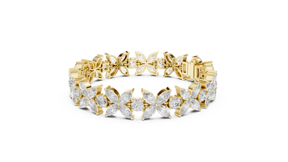 14.05CTW Marquise Floral Cluster Diamond Bracelet in Yellow Gold