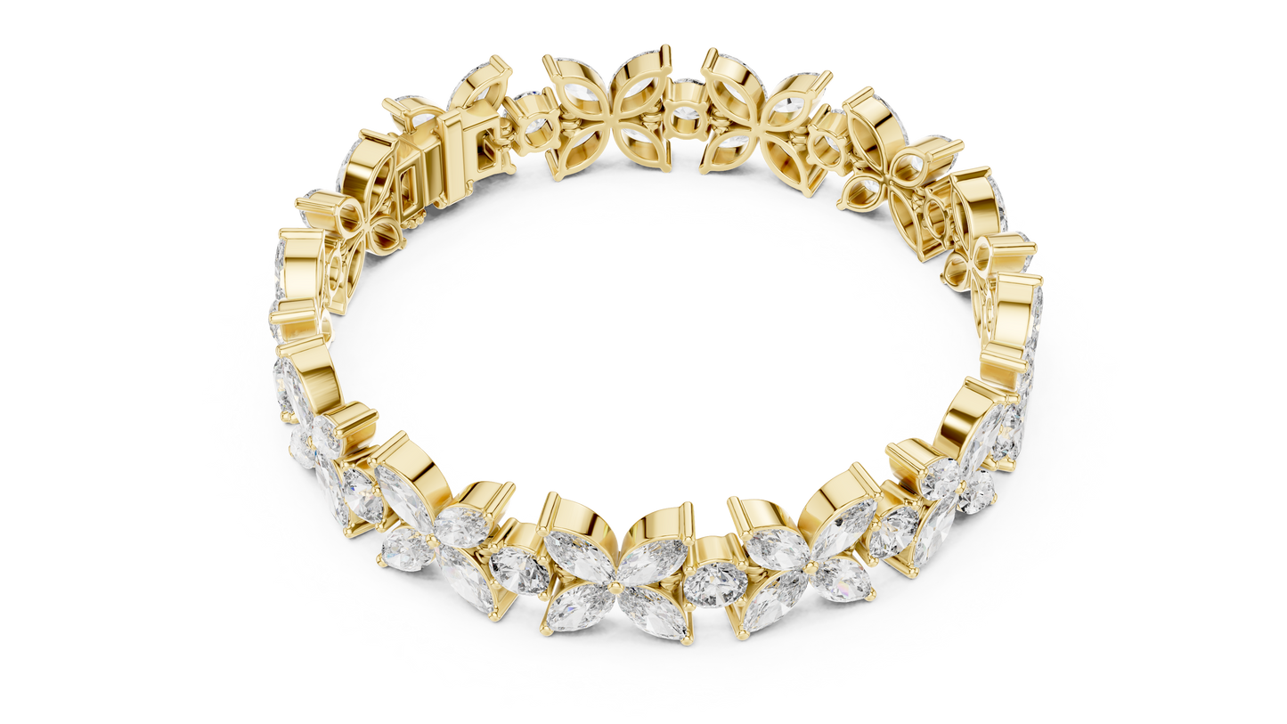 14.05CTW Marquise Floral Cluster Diamond Bracelet in Yellow Gold