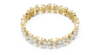 14.05CTW Marquise Floral Cluster Diamond Bracelet in Yellow Gold
