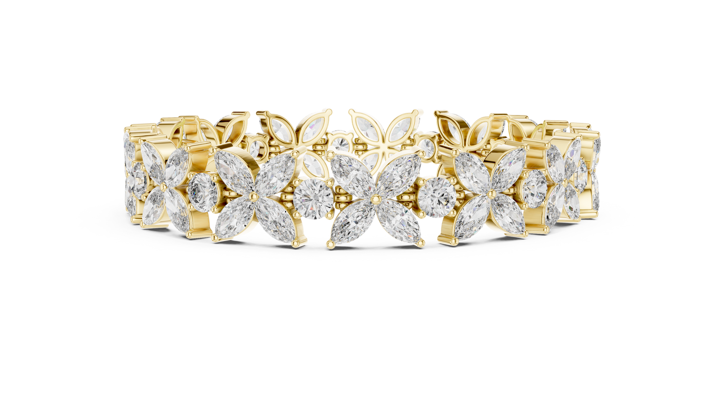 14.05CTW Marquise Floral Cluster Diamond Bracelet in Yellow Gold
