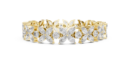 14.05CTW Marquise Floral Cluster Diamond Bracelet in Yellow Gold