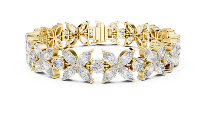 14.05CTW Marquise Floral Cluster Diamond Bracelet in Yellow Gold