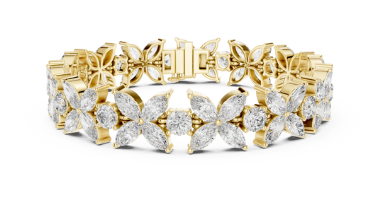 14.05CTW Marquise Floral Cluster Diamond Bracelet in Yellow Gold