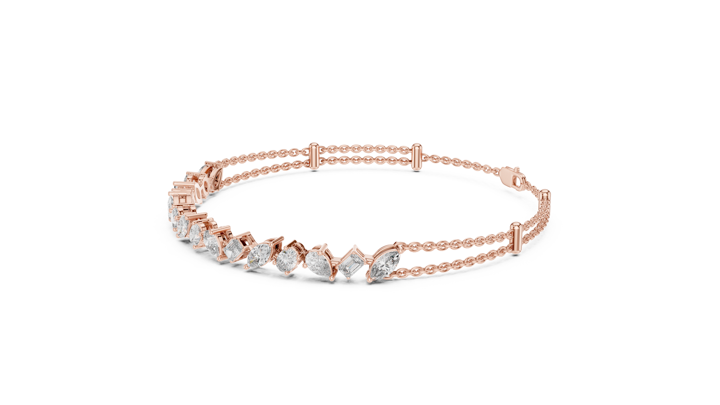 1.04CTW Asymmetric Multi-Shape Diamond Bracelet in Yelow Gold