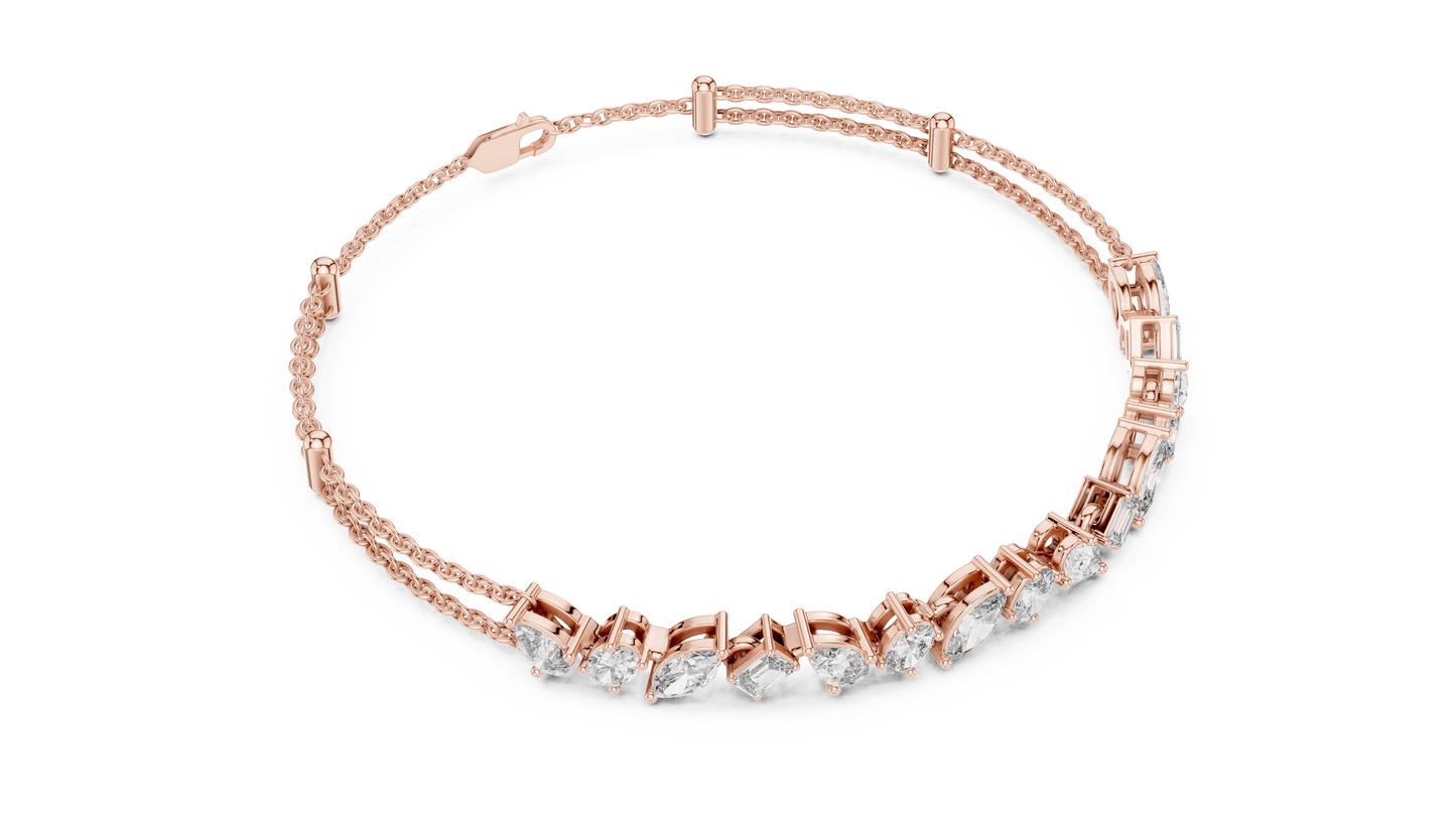 1.04CTW Asymmetric Multi-Shape Diamond Bracelet in Yelow Gold