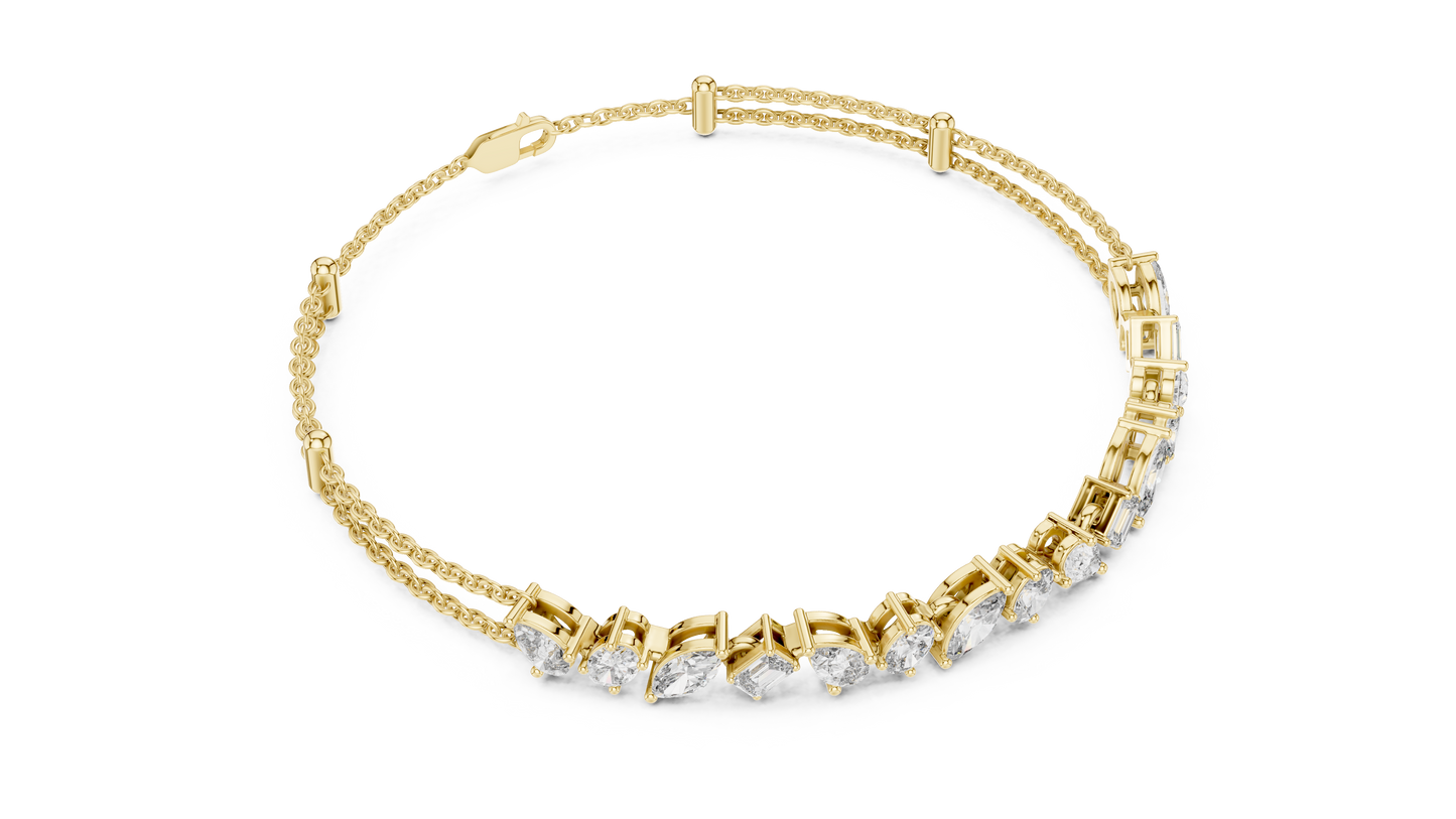 1.04CTW Asymmetric Multi-Shape Diamond Bracelet in Yelow Gold