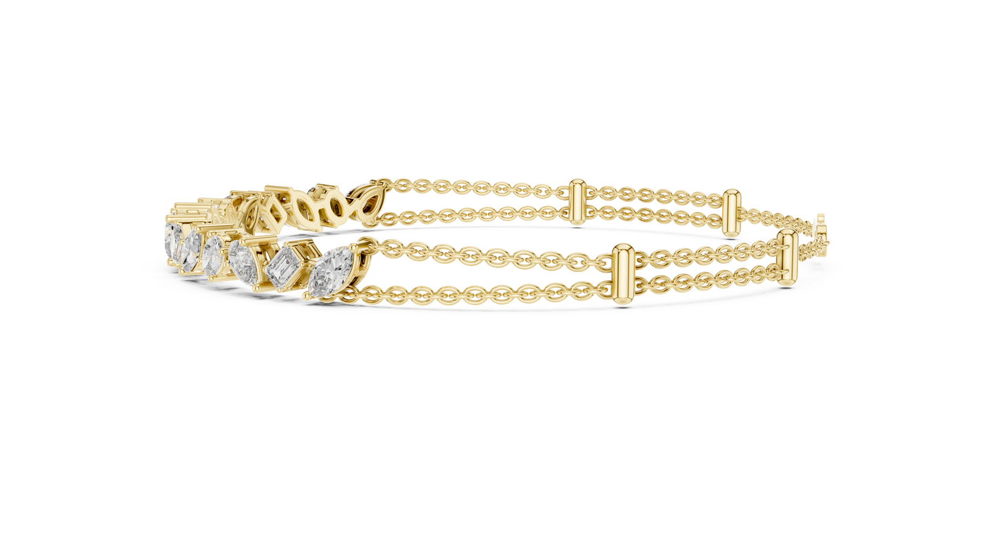 1.04CTW Asymmetric Multi-Shape Diamond Bracelet in Yelow Gold