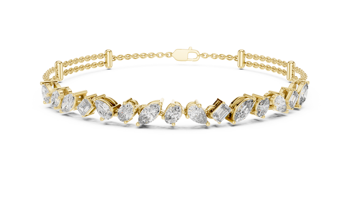 1.04CTW Asymmetric Multi-Shape Diamond Bracelet in Yelow Gold