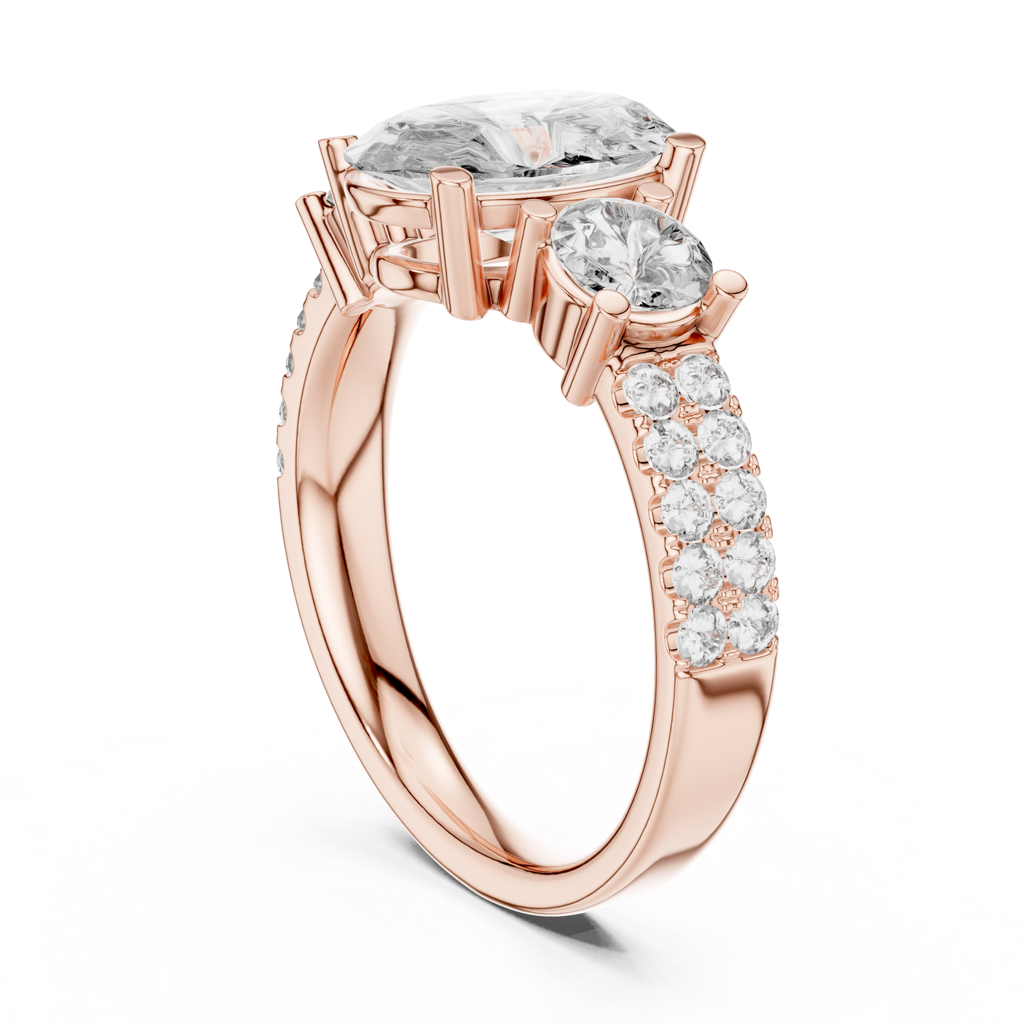 Yellow Gold Oval Cut Three-Stone Ring :3.1CTW Round Side Diamonds