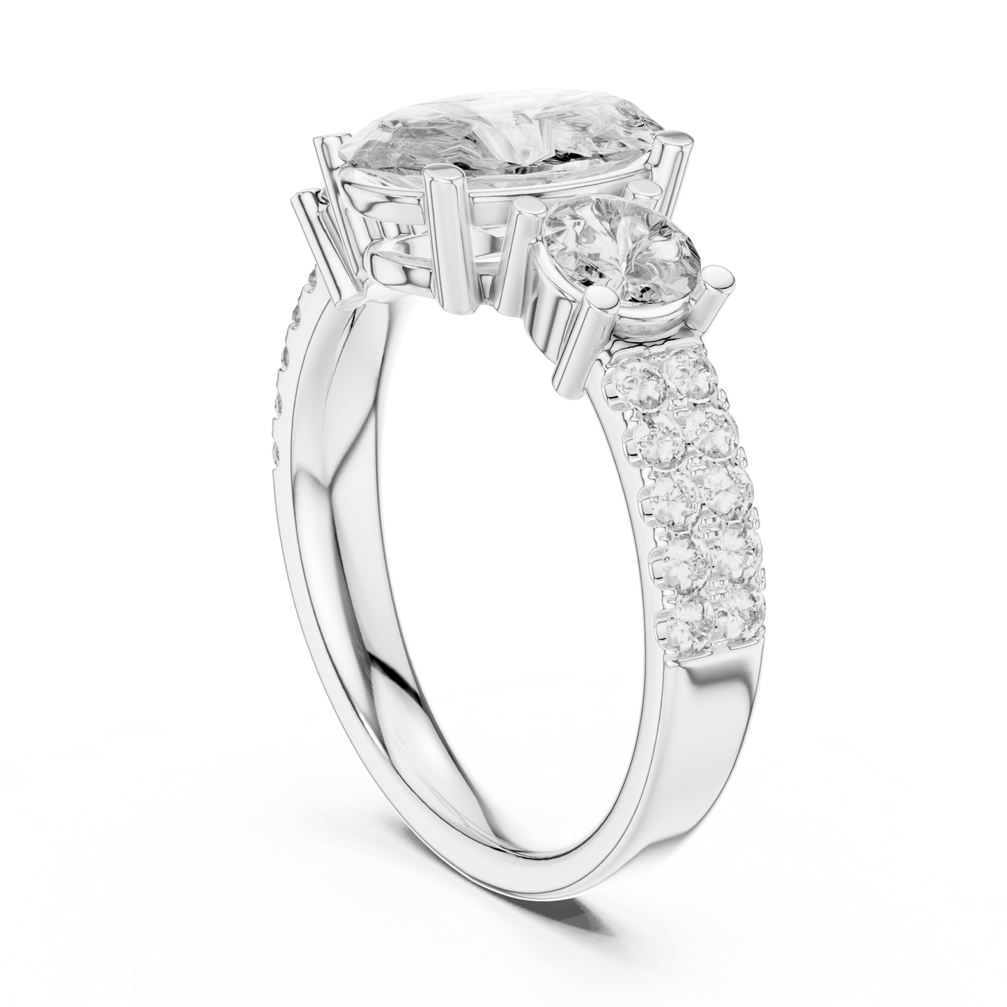 Yellow Gold Oval Cut Three-Stone Ring :3.1CTW Round Side Diamonds