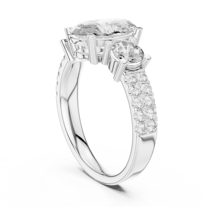Yellow Gold Oval Cut Three-Stone Ring :3.1CTW Round Side Diamonds