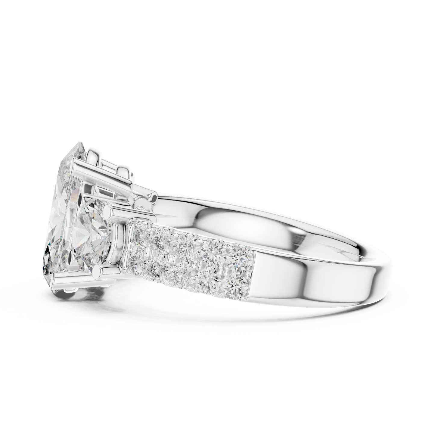 Yellow Gold Oval Cut Three-Stone Ring :3.1CTW Round Side Diamonds