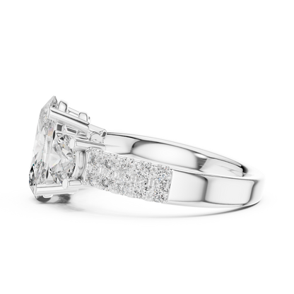 Yellow Gold Oval Cut Three-Stone Ring :3.1CTW Round Side Diamonds