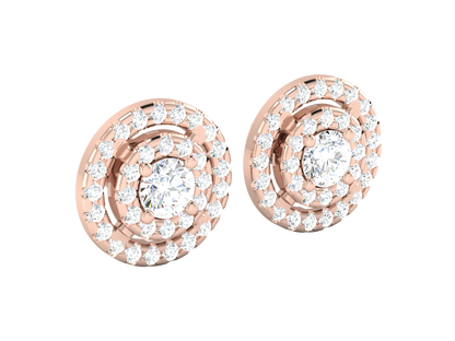 Gold Double Halo Diamond Stud Earrings - Round Brilliant Cut
