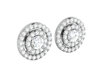 Gold Double Halo Diamond Stud Earrings - Round Brilliant Cut