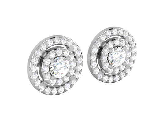 Gold Double Halo Diamond Stud Earrings - Round Brilliant Cut
