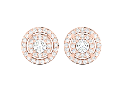 Gold Double Halo Diamond Stud Earrings - Round Brilliant Cut
