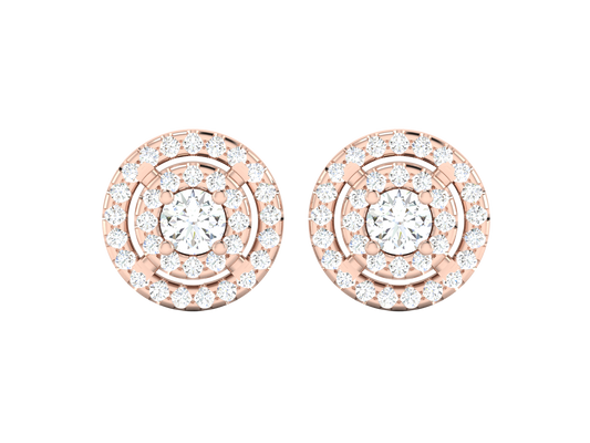 Gold Double Halo Diamond Stud Earrings - Round Brilliant Cut