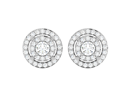 Gold Double Halo Diamond Stud Earrings - Round Brilliant Cut