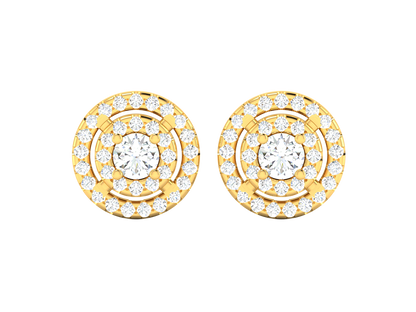 Gold Double Halo Diamond Stud Earrings - Round Brilliant Cut
