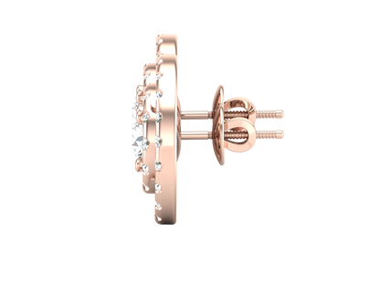 Gold Double Halo Diamond Stud Earrings - Round Brilliant Cut