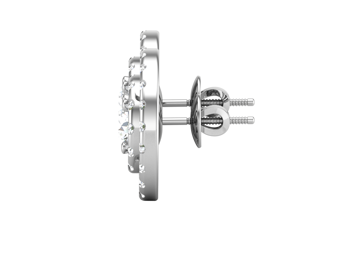 Gold Double Halo Diamond Stud Earrings - Round Brilliant Cut