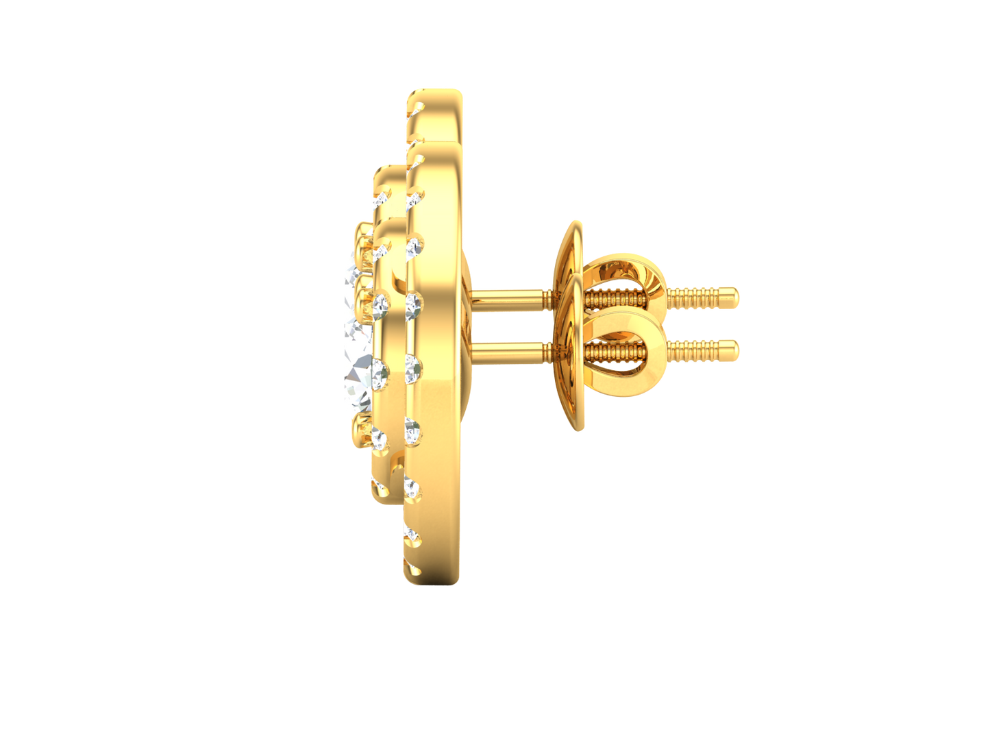 Gold Double Halo Diamond Stud Earrings - Round Brilliant Cut