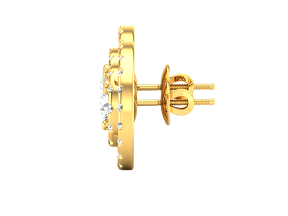 Gold Double Halo Diamond Stud Earrings - Round Brilliant Cut