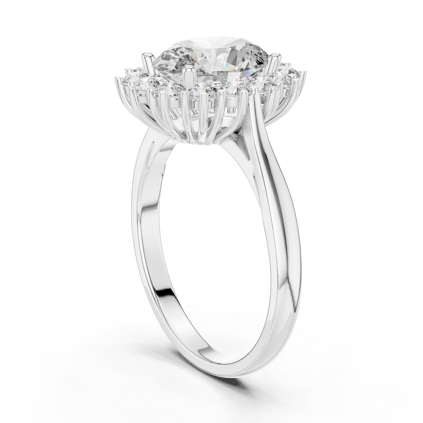 2.56CTW Oval Cut Diamond Sunburst Halo Engagement Ring in Yellow Gold