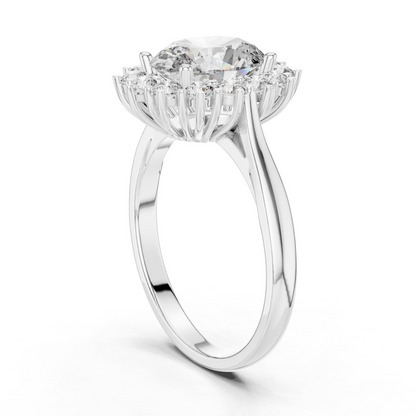 2.56CTW Oval Cut Diamond Sunburst Halo Engagement Ring in Yellow Gold
