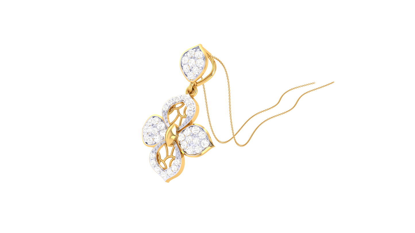 Sparking Clover Pendent In Luminious Yellow Gold - 0.29 Ct Diamond Cluster