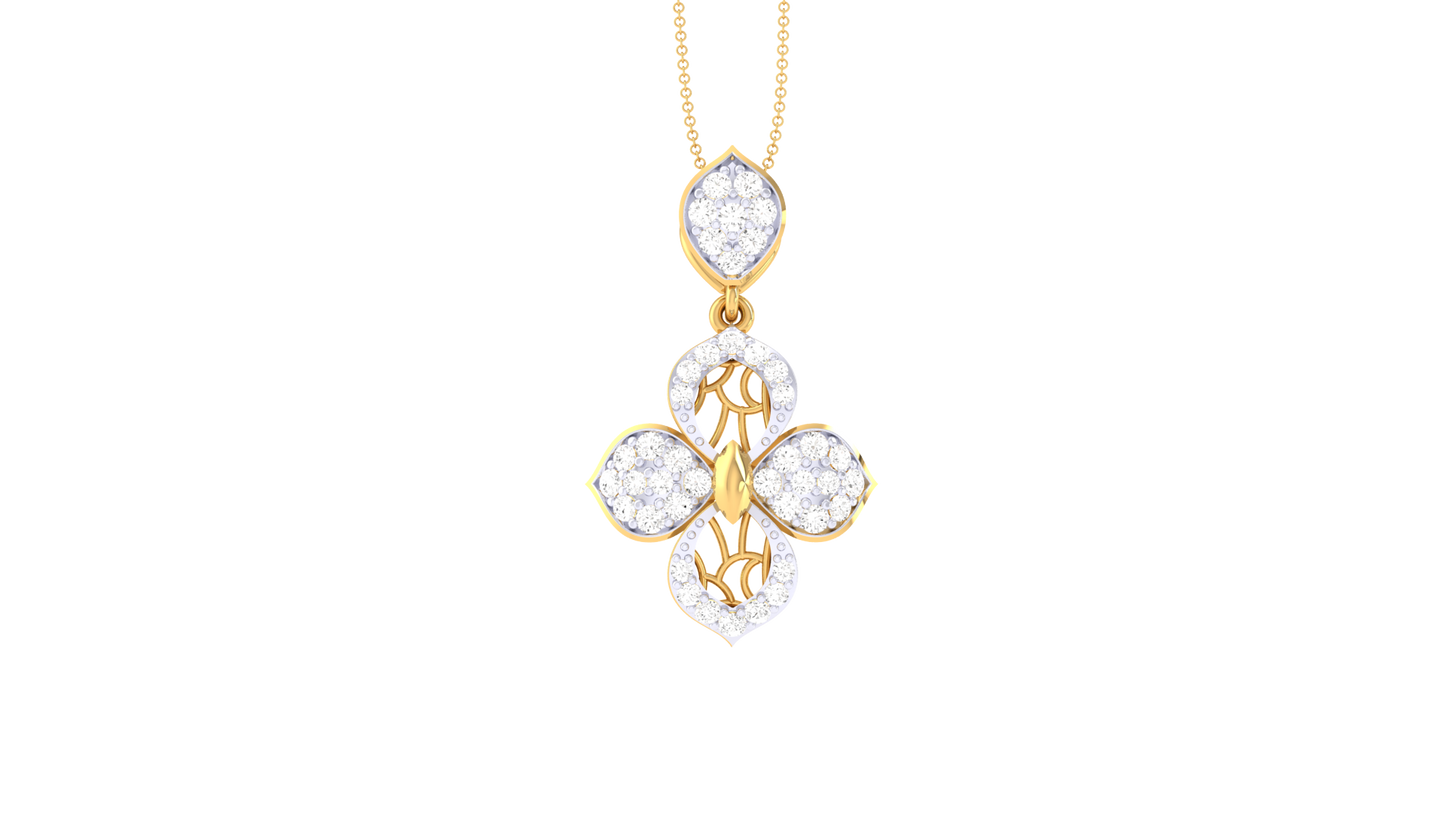 Sparking Clover Pendent In Luminious Yellow Gold - 0.29 Ct Diamond Cluster
