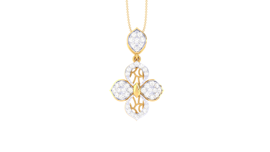 Sparking Clover Pendent In Luminious Yellow Gold - 0.29 Ct Diamond Cluster