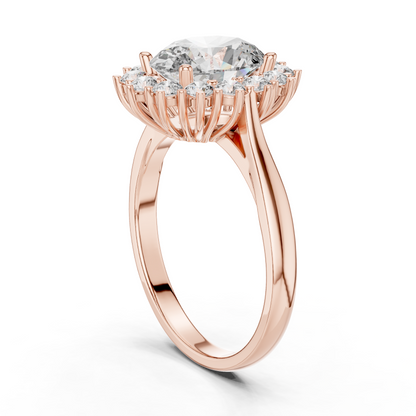 2.56CTW Oval Cut Diamond Sunburst Halo Engagement Ring in Yellow Gold