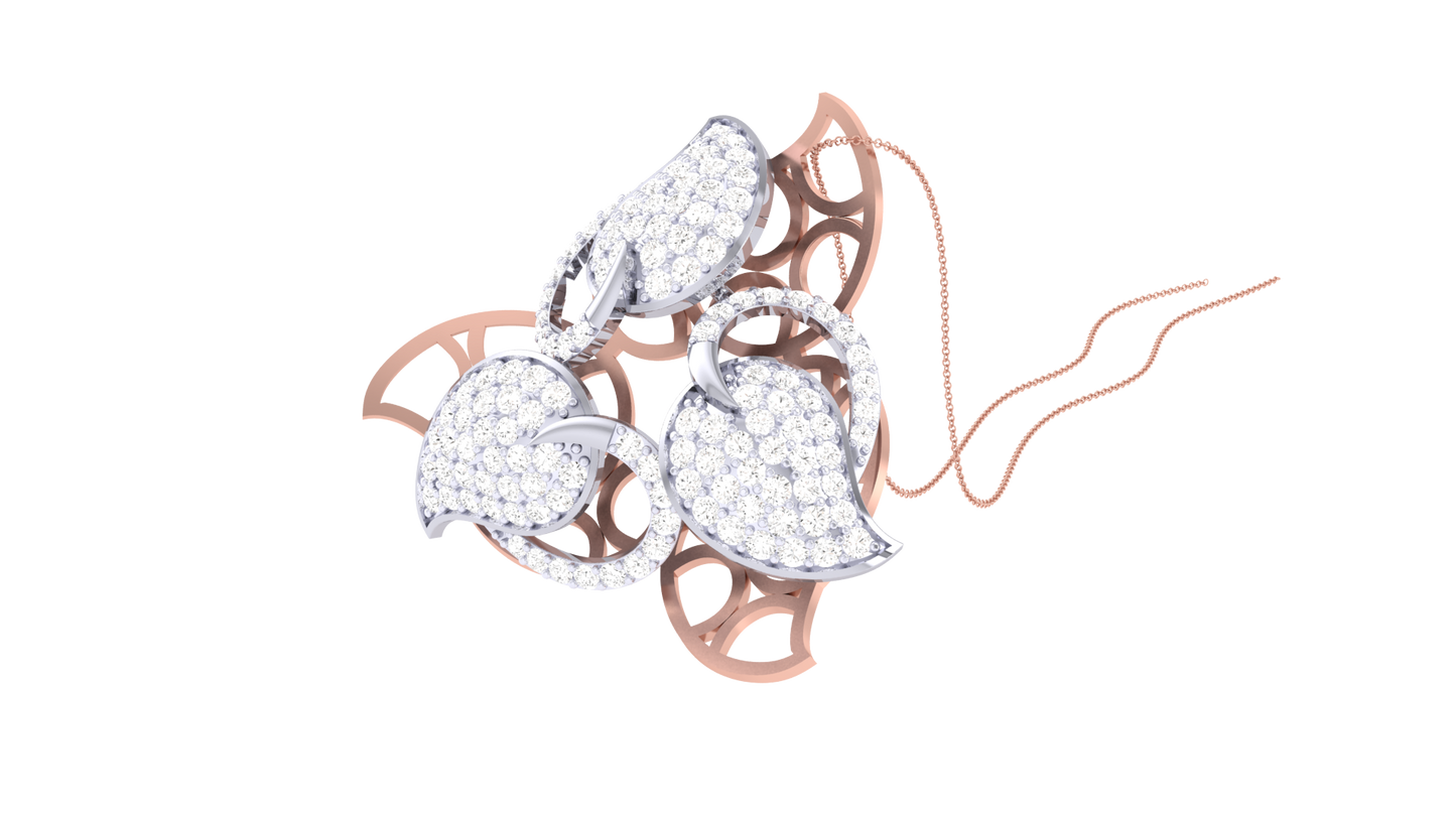 Chic Leaf Pattearn Gold Pendent - 1.14 Ct Brilliant Cut Diamonds