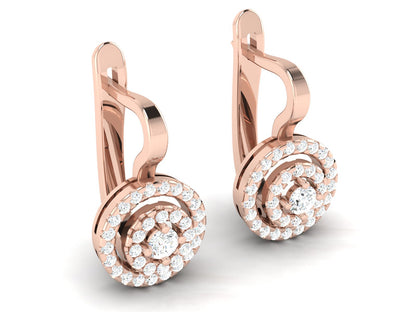 Gold Double Halo Diamond Hoop Earrings - 0.69 Ct