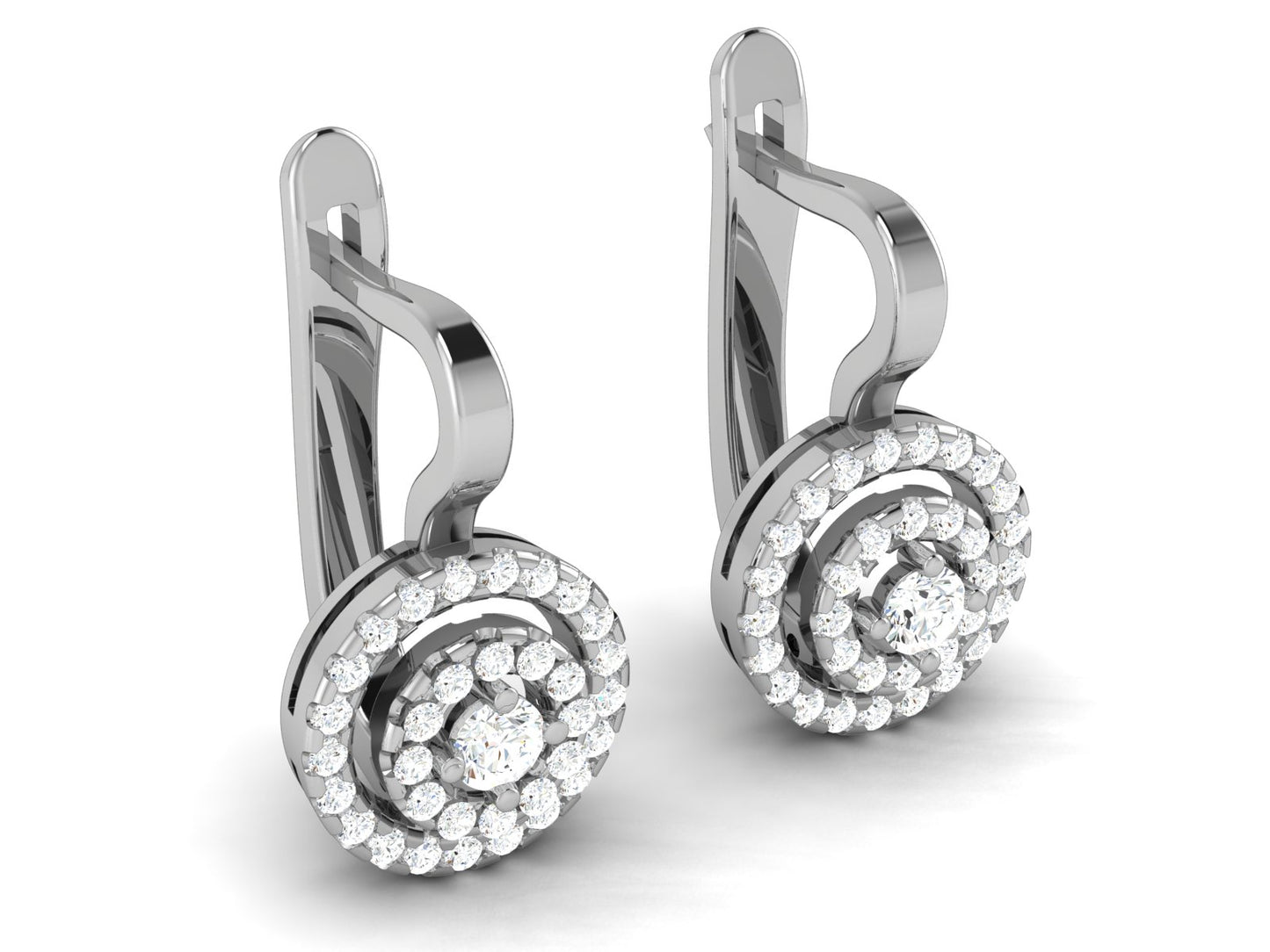 Gold Double Halo Diamond Hoop Earrings - 0.69 Ct