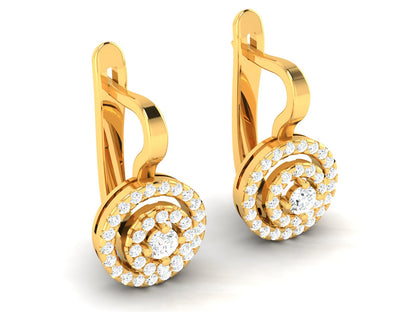 Gold Double Halo Diamond Hoop Earrings - 0.69 Ct