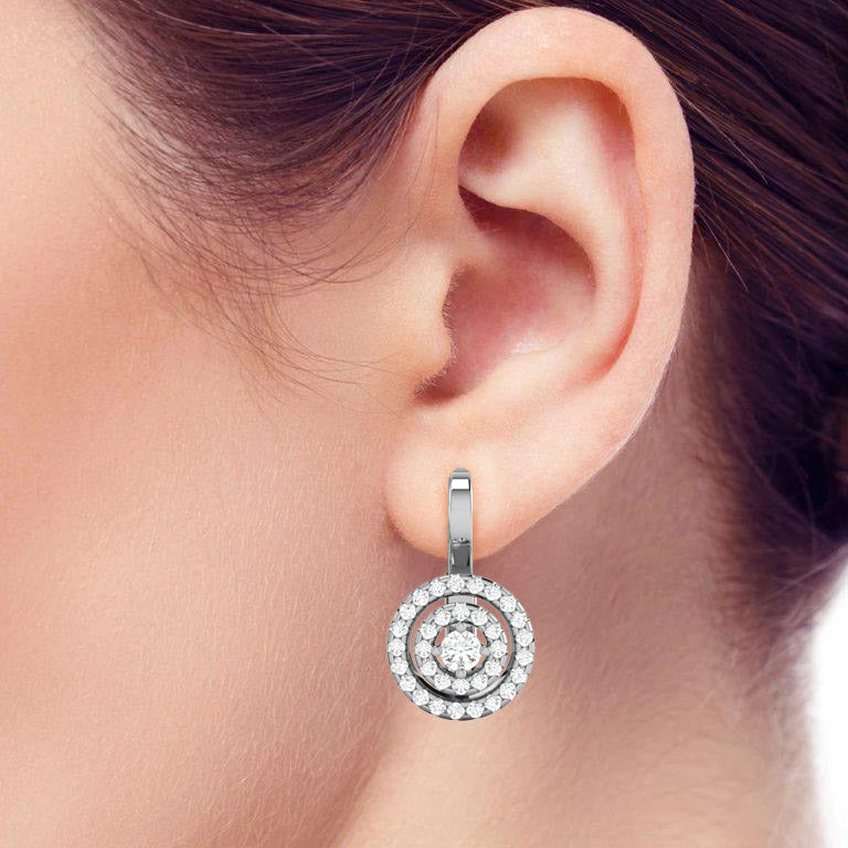 Gold Double Halo Diamond Hoop Earrings - 0.69 Ct