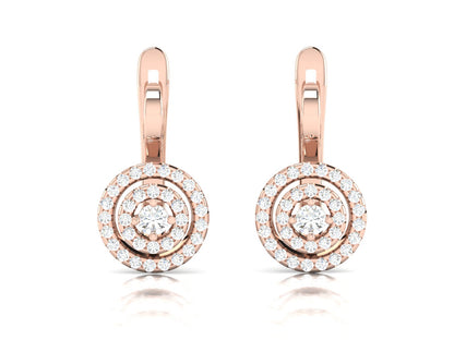 Gold Double Halo Diamond Hoop Earrings - 0.69 Ct