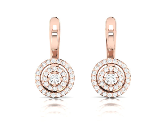 Gold Double Halo Diamond Hoop Earrings - 0.69 Ct