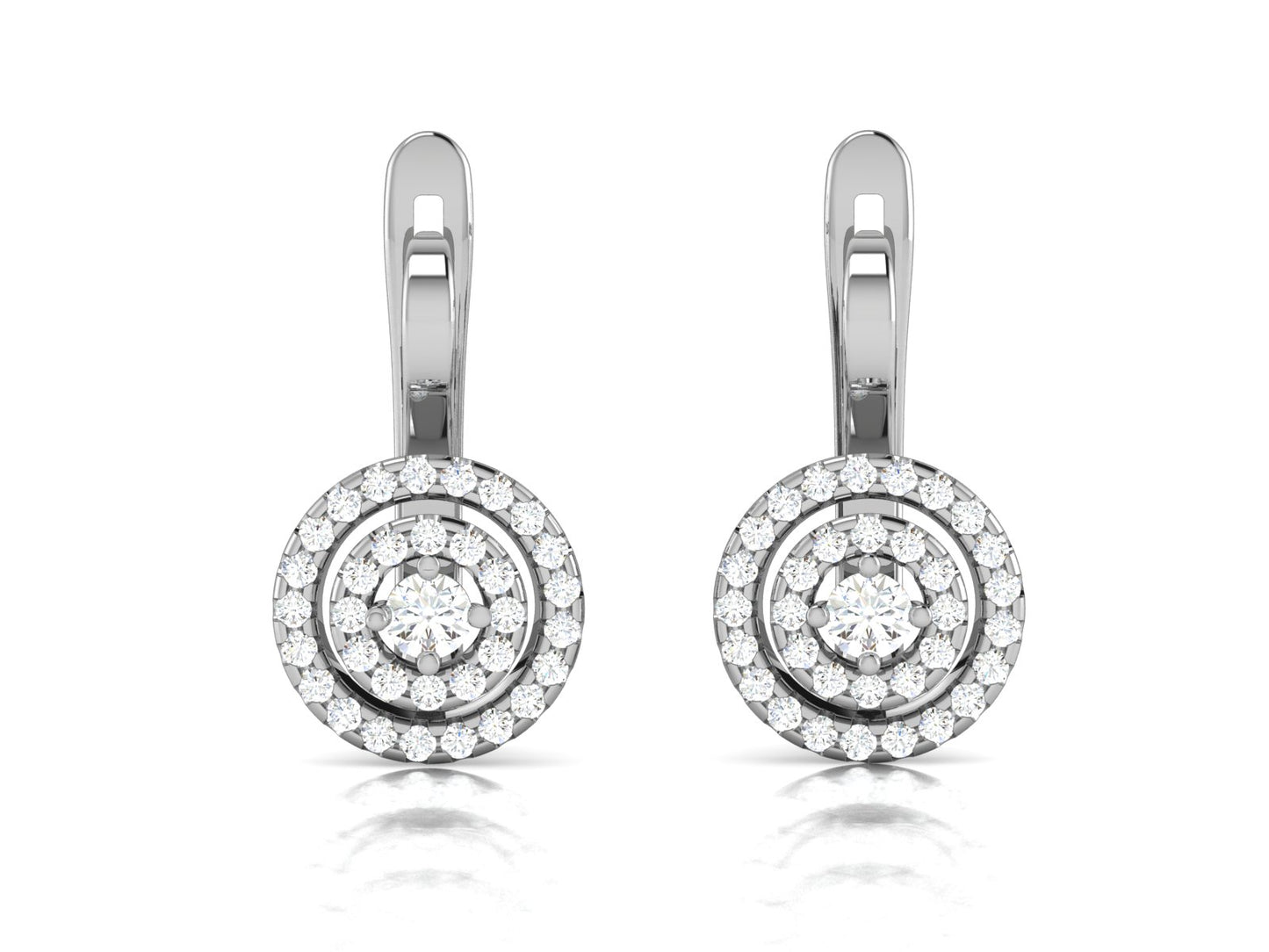 Gold Double Halo Diamond Hoop Earrings - 0.69 Ct