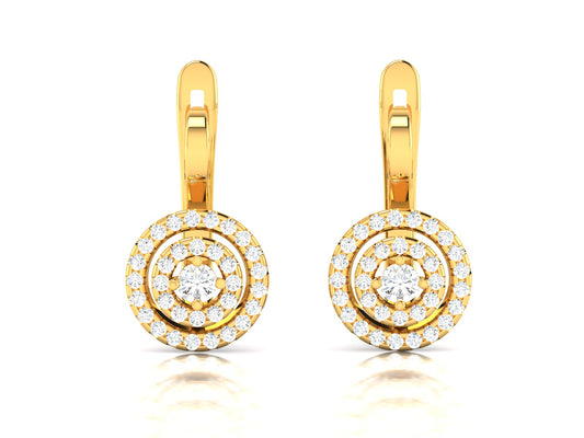 Gold Double Halo Diamond Hoop Earrings - 0.69 Ct