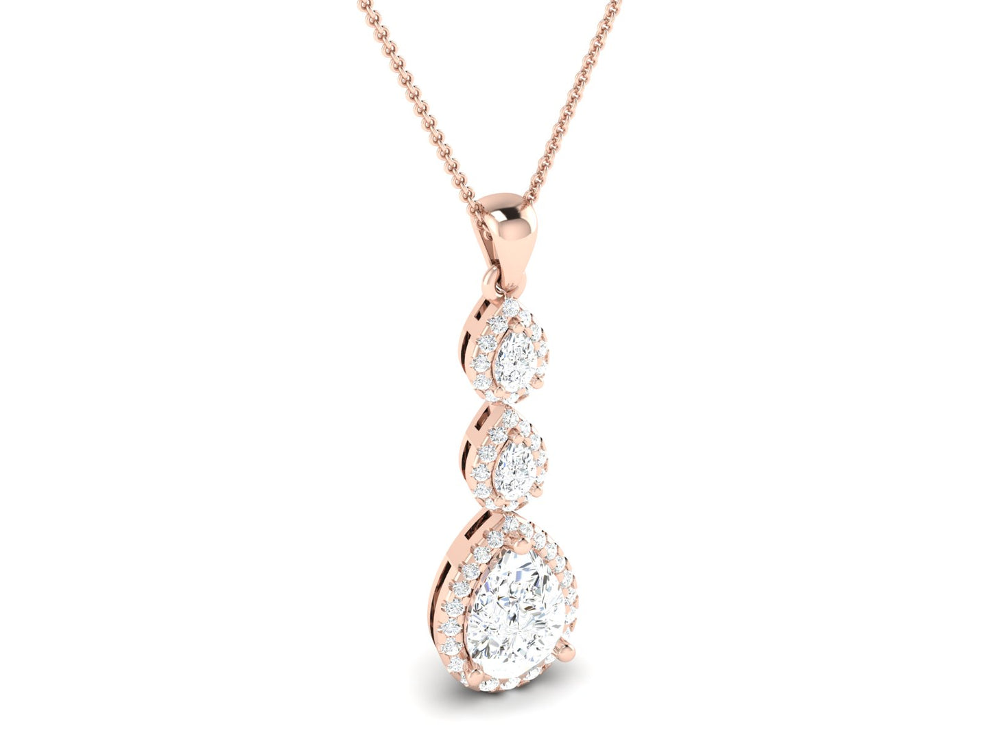 Three Tire Rose Gold Pendent - 1.64 Ct Sparking Diamonds