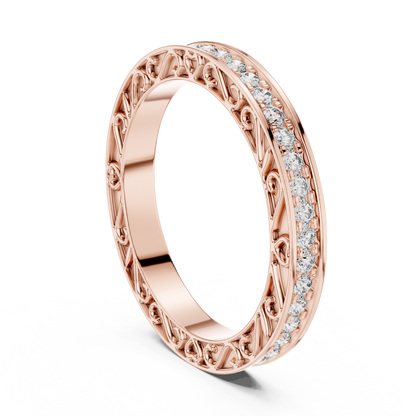 0.50CTW Round Cut Diamond Vintage Filigree Eternity Band in Yellow Gold